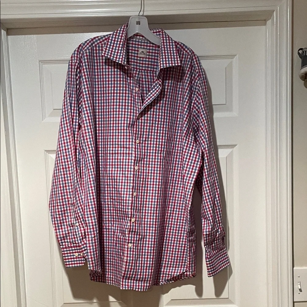 Peter Millar Red and White Plaid Shirt